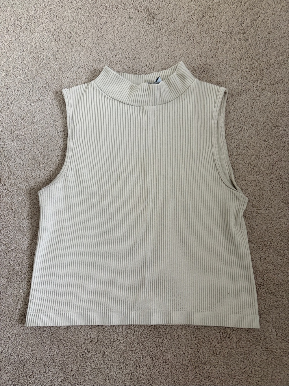stradivarius Ribbed Sleeveless Mock Neck Tank - Cream
